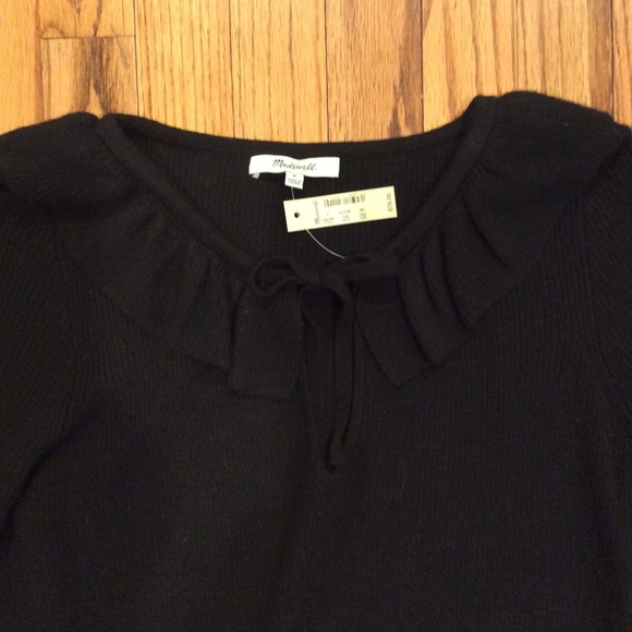 NWT Madewell BLACK Tie-Neck Ruffle Pullover Sweater Collar Knit Top - Picture 4 of 9